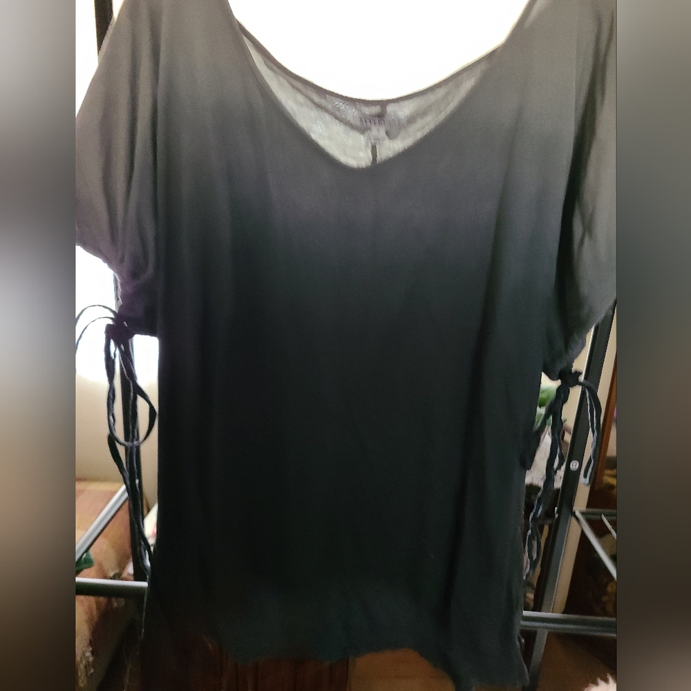 Never worn. Blue-gray gradient. High low bottom.  Sleeves have ties 2 adjust fit